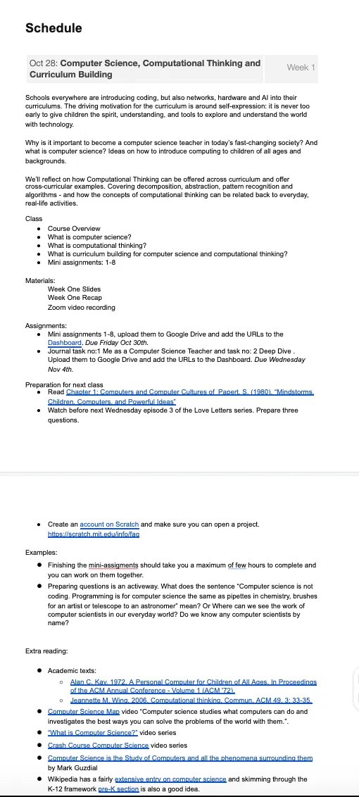 Course activities and exercises